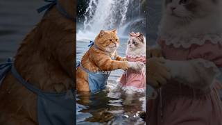A Cute Love Story of Two AI Cats: Rescue and Dinner Date ❤️ #catshorts #shorts