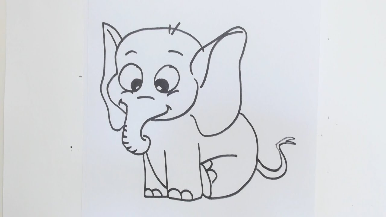 How to draw simple cartoon elephant - YouTube