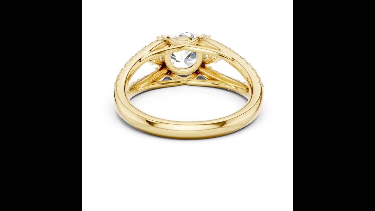 Round Cut Three-Stone Diamond Split Pave Shank Engagement Ring