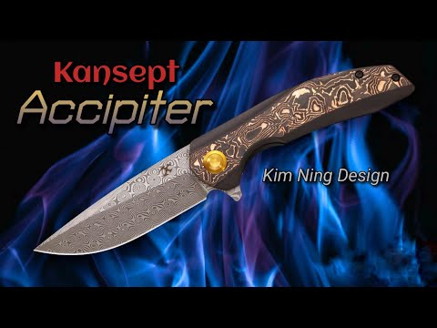 Kansept Accipiter:  New Flipper Blade From Kim Ning Designs in Damascus & Copper CF!