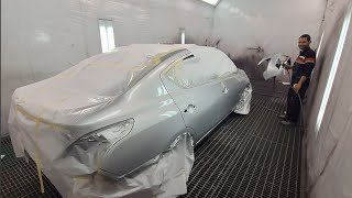 car painting  , دهان سيارة لون فضي ورنيش مسدس رش SATA JET 5000 HVLP 1.3 , مع اسطي عادل الحارتي