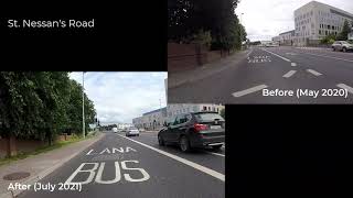 St. Nessan's Rd before and after €1.2m walking and cycling upgrade