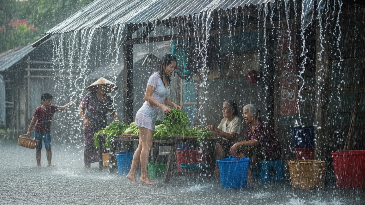 SCARY !! 🌧️⚡ Extreme Thunderstorms and Heavy Rain in Red Soil Village | Rain Sounds for Insomnia