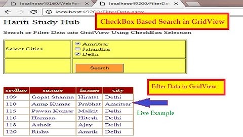 Search or Filter Data in GridView Using CheckBox in Asp.Net | Hindi