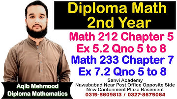 math 212 chapter 5 exercise 5.2 qno 5 to 8| math 233 chapter 7 exercise 7.2 qno 5 to 8| math 212