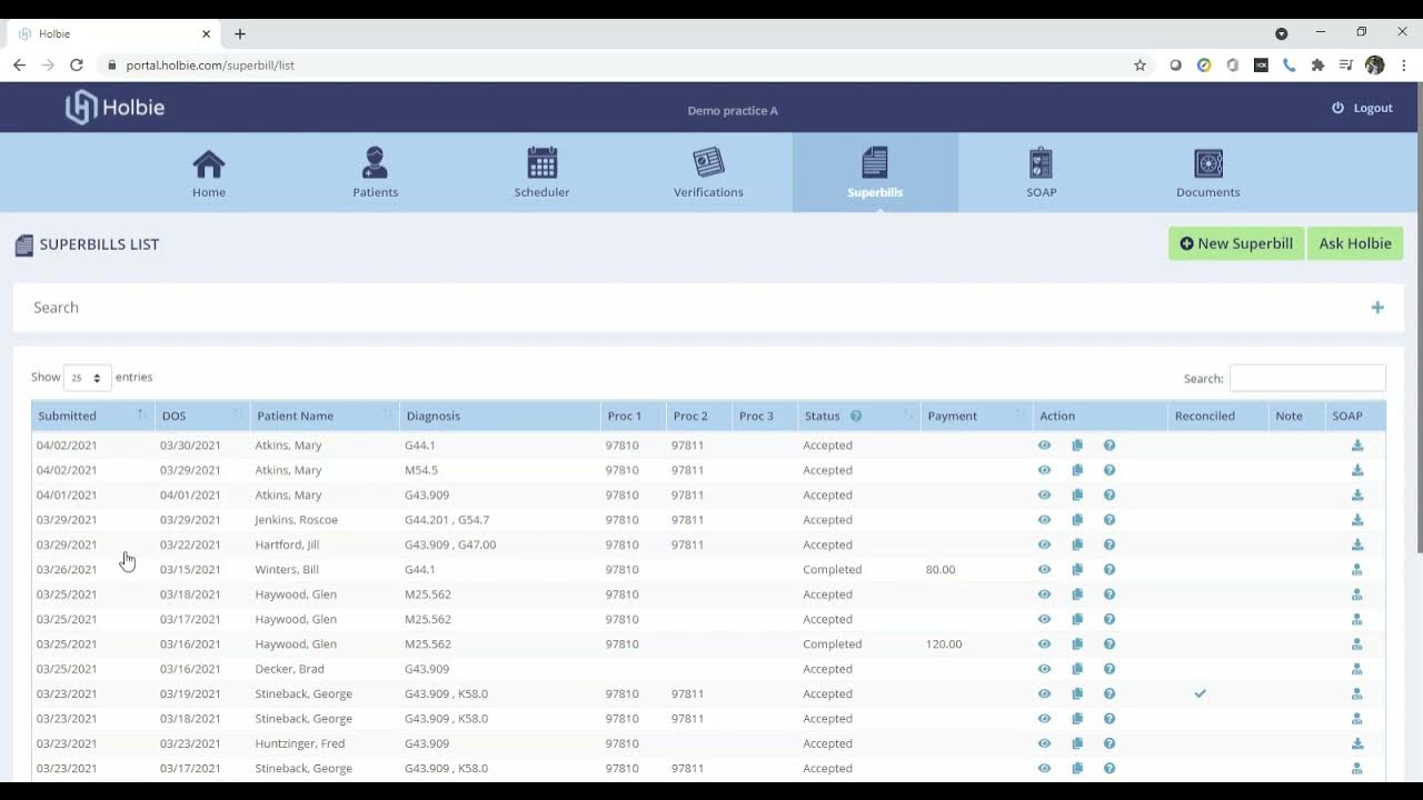 Holbie How to verify a payment and status for a superbill record YouTube