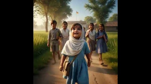 A little girl going to school in village life, Ai generated short video clip,