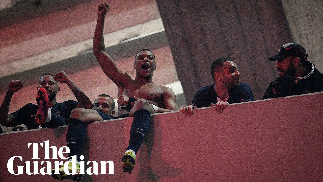 PSG players celebrate with fans after Champions League win over