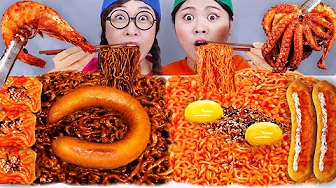 Mukbang Kielbasa sausage Spicy Noodle Kielbasa sausage ramen mukbang DONA Donna thumbnail