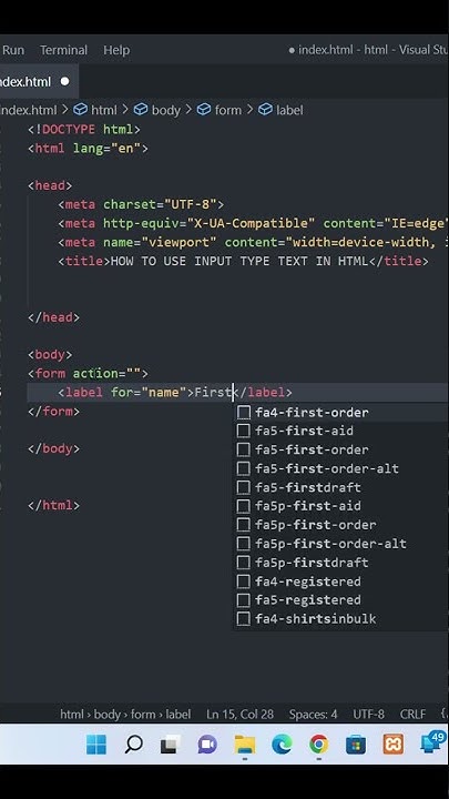 HOW TO USE INPUT TYPE TEXT IN HTML FORM #html #input #shorts - YouTube