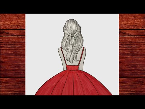 Elbiseli Güzel Bir Kız Çizimi - Arkası Dönük Kız Resmi Çizimi Nasıl Yapılır - How to draw a girl