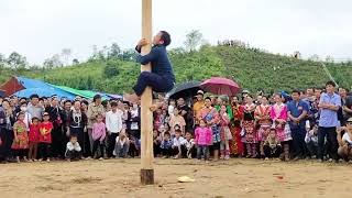 Slippery pole climbing festival in Ha Giang, Vietnam