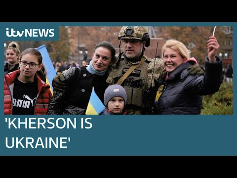 Ukrainian soldiers welcomed as heroes in liberated kherson after russian retreat | itv news