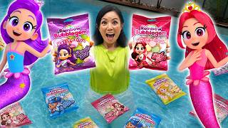 HUNTING FOR RAINBOW BUBBLEGEM MARSHMALLOW CANDY IN THE SWIMMING POOL!