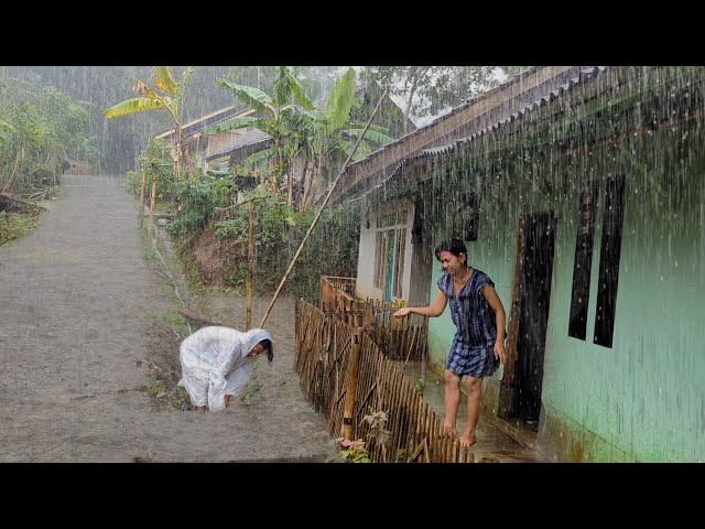 Super heavy rain and strong winds in my village | Sleep instantly with the sound of heavy rain class=