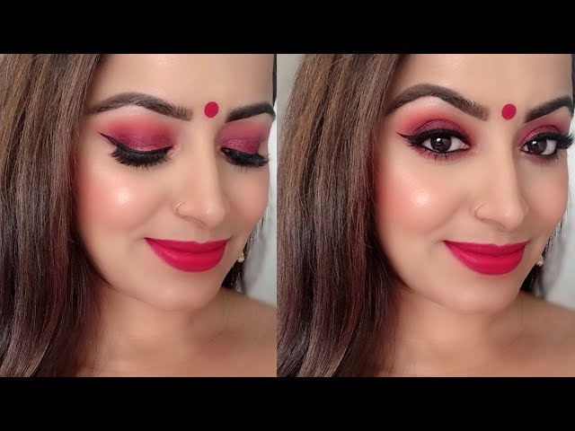 Makeup look with red n gold saree | Open hairstyles, Makeup looks, Makeup