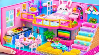 🐰🏡Make a Cute Two-Story Little House with Blue & Pink Cardboard✨| DIY Little House 💙💖🌈