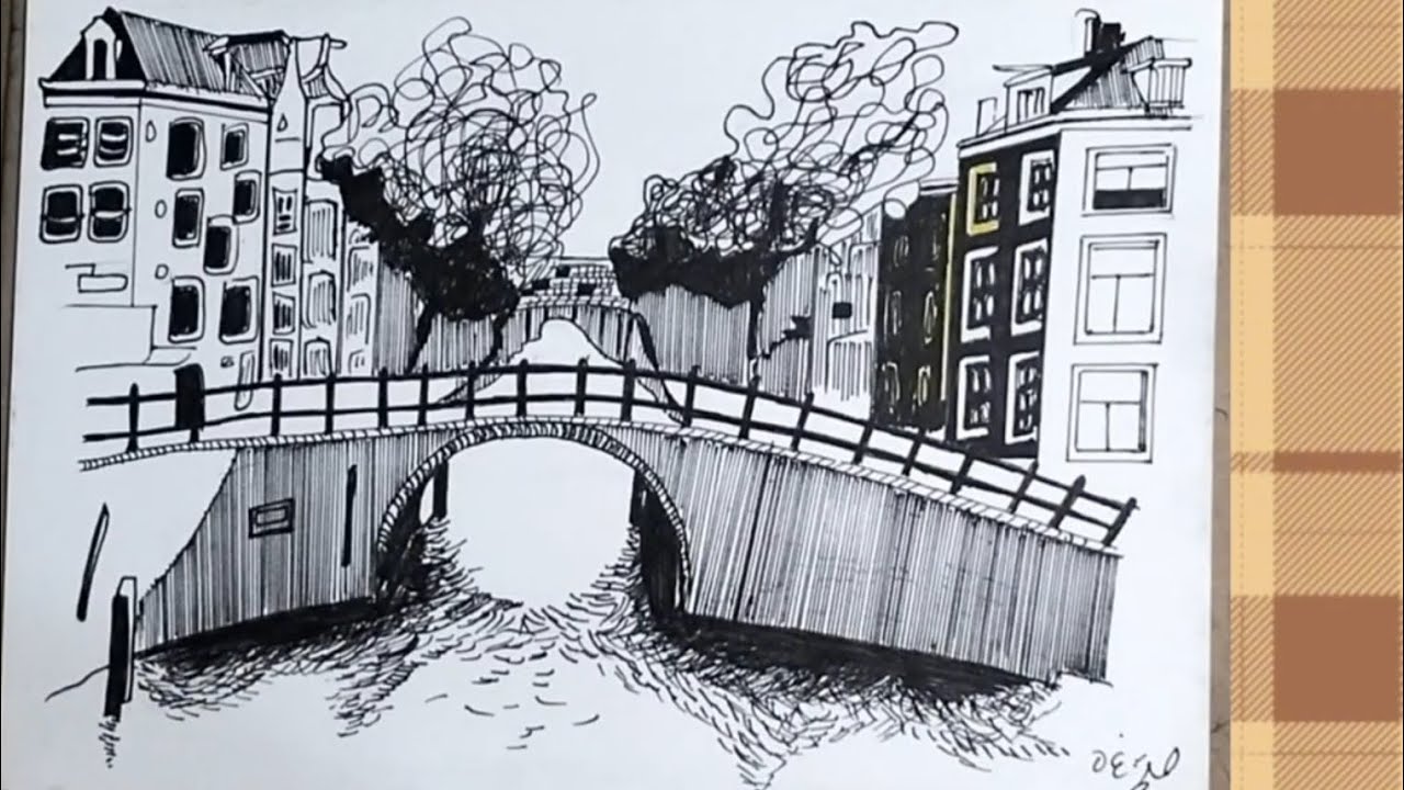 Bridge scenery drawing #howtodraw a beautiful bridge step by step #art ...