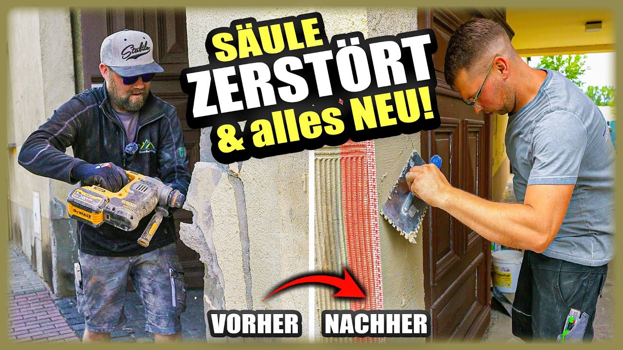 SÄULE schwer BESCHÄDIGT - 5cm Putz runter & komplett neu AUFGEBAUT! | Home Build Solution