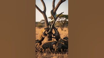 Many hyenas attack python up the tree#subscribe