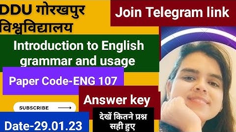 DDU||Answer key|| Introduction to English grammar and usage|| Minor subject paper|B.a.3rd semester