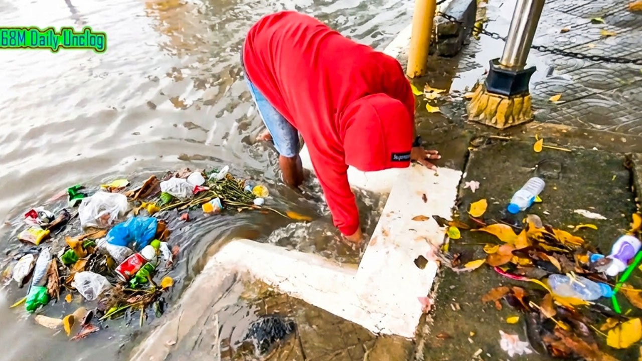 Action After Heavy Rain Drain Massive Flood Rain Clogged On Street ...