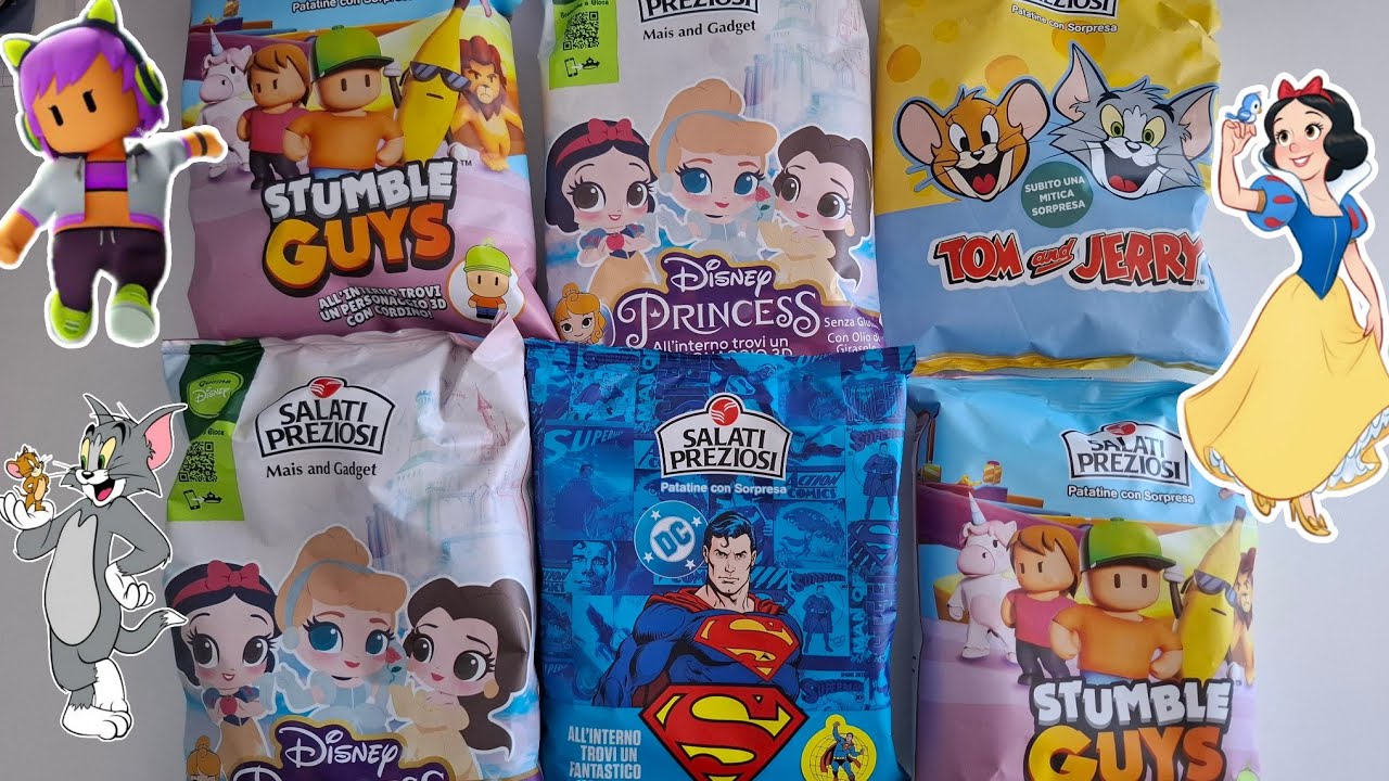 TANTE NUOVISSIME PATATINE!!! Disney Princess, Stumble Guys, Superman, Tom e Jerry Salati Preziosi 