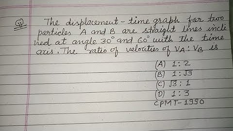 The displacement-time graph for two particles A and B are straight lines inclined at an angle...