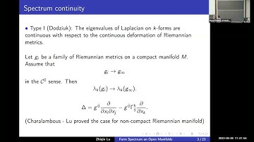 The Spectrum of the Laplacian on Forms Over Open Manifolds (Professor Zhiqin Lu)