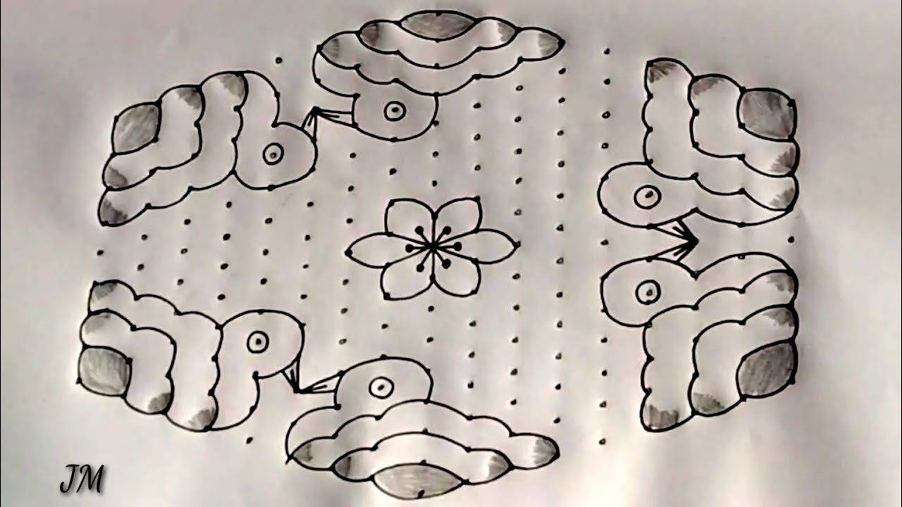 17*9 dots rangoli|beautiful and creative birds rangoli|simple and easy rangoli|BY JM CREATIONS