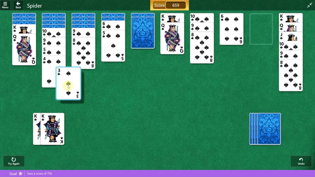 spider solitaire microsoft windows 10