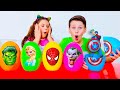 Ali and Adriana in a magic story about superheroes toy eggs surprises