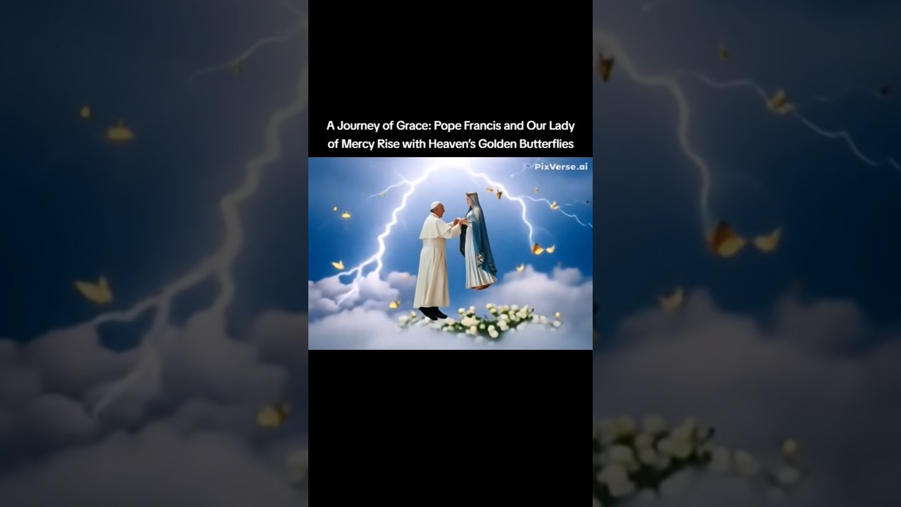 🕊✝️A Journey of Grace: Pope Francis and Our Lady of Mercy Rise with Heaven’s Golden Butterflies✝️🕊
