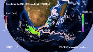 GEOMAR / INALT01 model - particle trajectories and ocean currents speed.