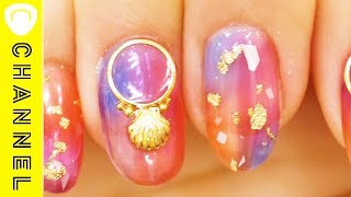 夏っぽ！たらし込みクリアネイル♡