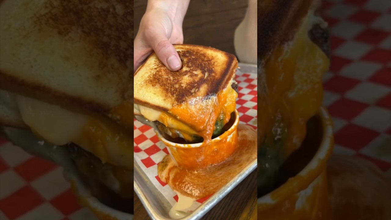 This burger has TWO GRILLED CHEESES as buns and it’s incredible.  From Tony Beef in NJ! #DEVOURPOWER