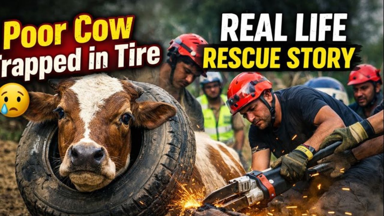 Poor Cow Trapped in Tire | Real Life Animal Rescue Story