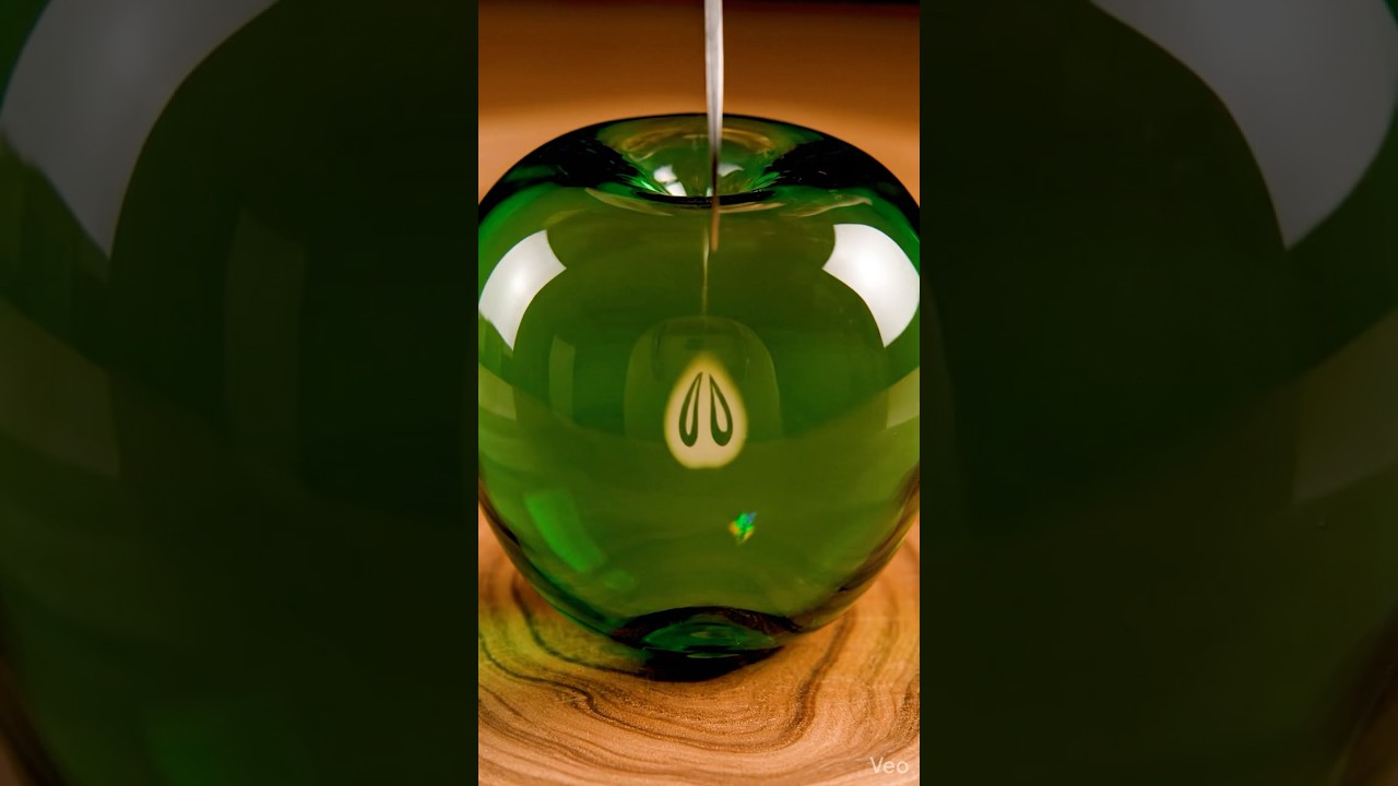 Satisfying ASMR | Perfectly Slicing a Glass Green Apple 🍏 