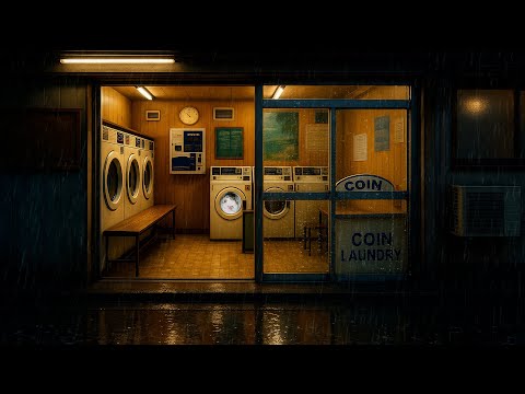 Rainy Night at a Coin Laundry 🌧️ | Cozy Japanese Laundromat Ambience
