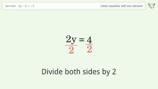 Solve 2y-5=-1: Linear Equation Video Solution | Tiger Algebra