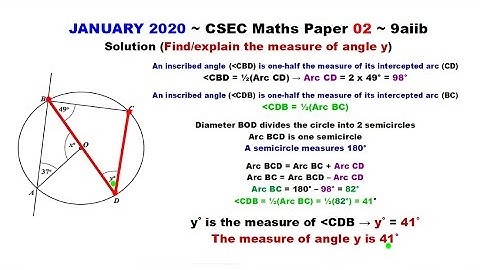 Paper2-CSEC-MATHS-326 ~ (Alternate Solution) Circle Geometry & Angle y ~ January 2020 Number 9aiib