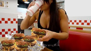 Girl eats 5 x 5 GUYS BURGERS ALL THE WAY Vs. Matt Stonie | 5 GUYS BURGERS AND FRIES