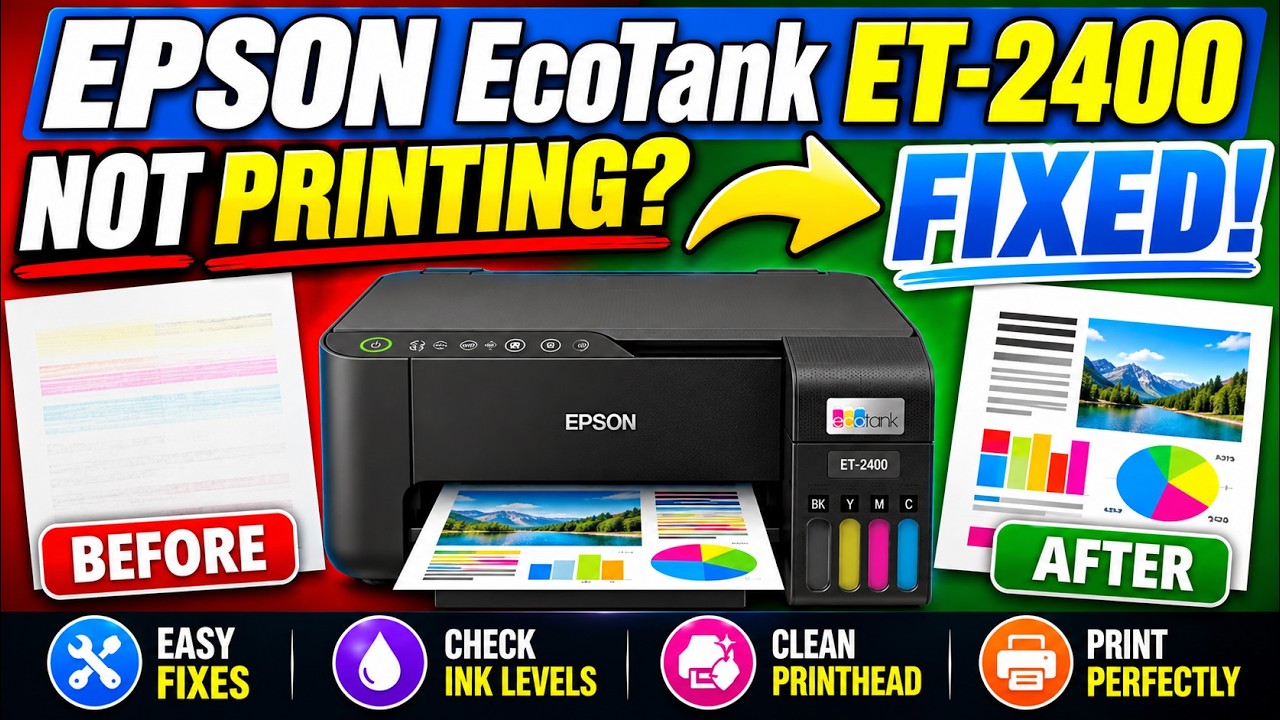 Epson EcoTank 2400 PRINTER HEAD Cleaning - Not Printing Black or Color ...