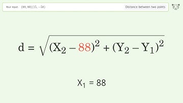 Find the distance between two points p1 (88,80) and p2 (15,-58): Step-by-Step Video Solution