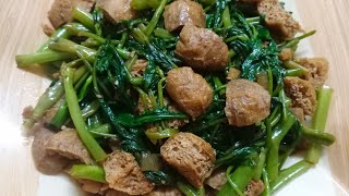 Adobong Kangkong with fried tofu | Sharvie Cooks
