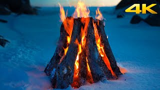 🔥Winter Bonfire: Embracing Warmth Amidst Snowy Peaks ❄️🔥 Campfire with Crackling Fireplace Sounds 4K