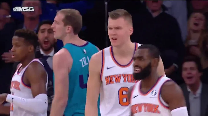 Knicks' Kristaps Porzingis Blocks Hornets' Cody Ze...