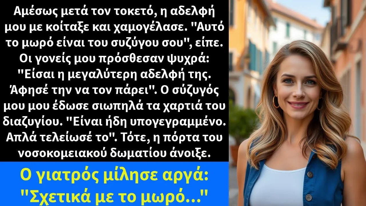 Αμέσως μετά τον τοκετό, η αδελφή μου με κοίταξε και χαμογέλασε  Αυτό το μωρό είναι του συζύγου σ
