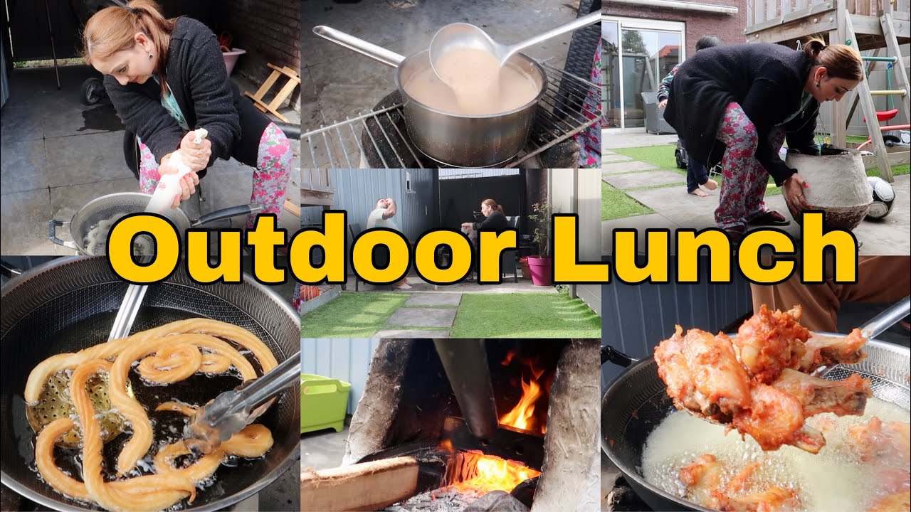 ️Outdoor Lunch Cooking 👩🏻‍🍳on Chula 🔥 Making Churros Fried Chicken ...