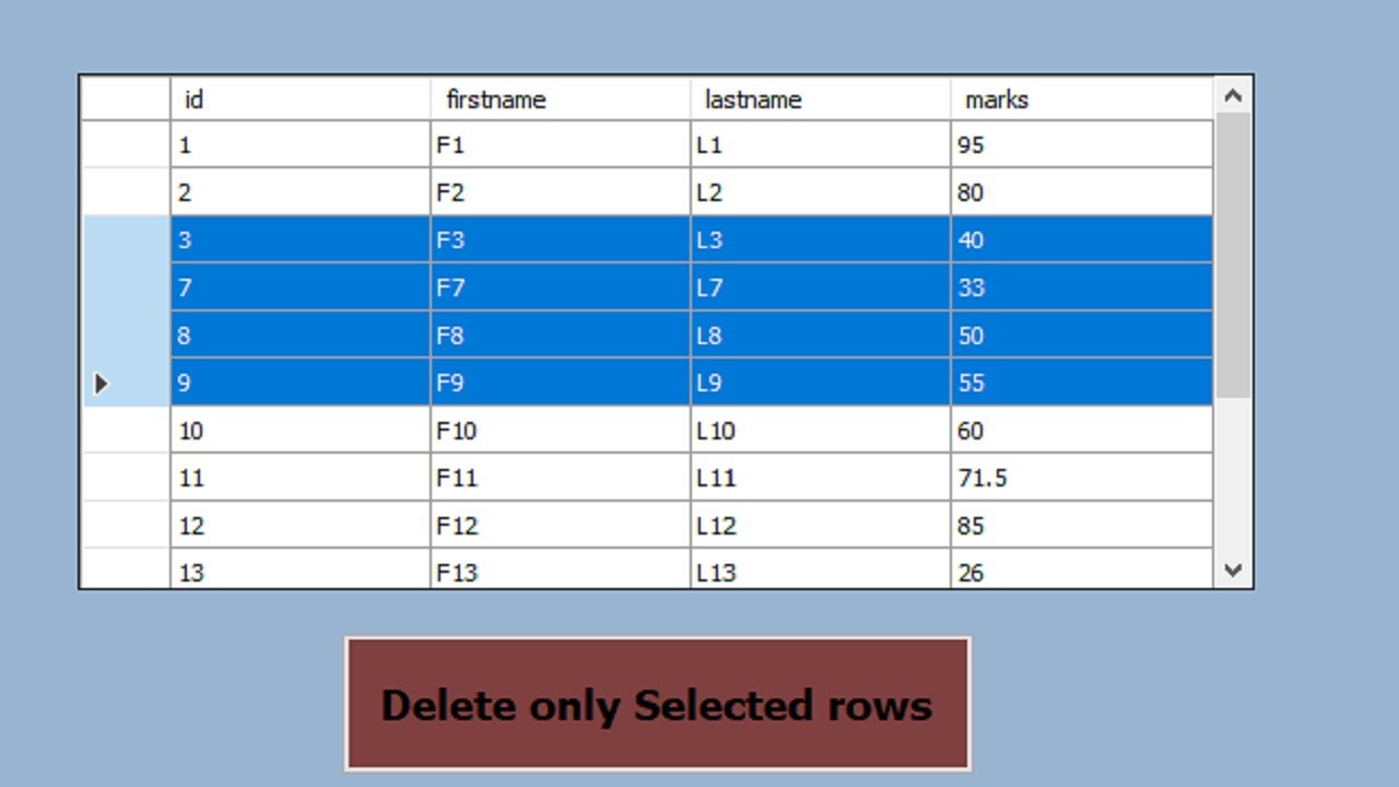 Vb Net Delete Only Selected Rows From Datagridview And Database Youtube